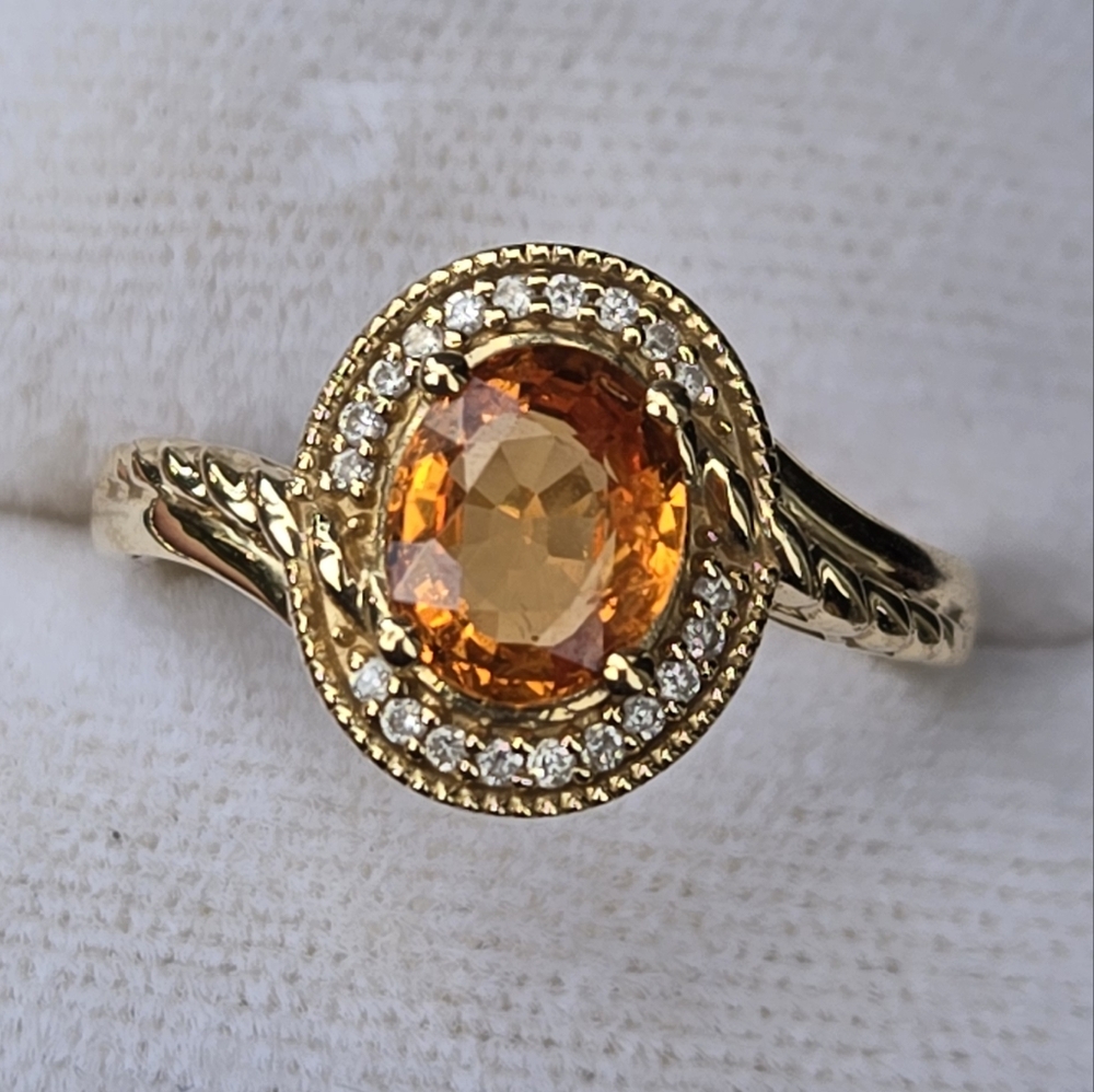 Citrine diamond halo ring 14kt